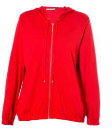 Red Leisure Ladies Thin Jacket With Hat , Modern Spring Autumn Coat Womens