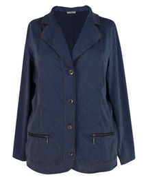 Denim Fitted Ladies Formal Blazers With Buttons And Zipper Pockets In Front