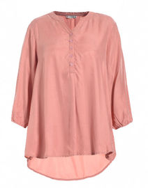 Pink V Neck Fashion Ladies Blouse Casual Plus Size With Elastic Sleeve