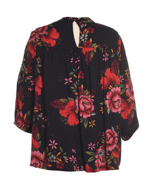 Colorful Floral Print Fashion Ladies Blouse With Slit And Back Pleat Design