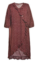 Red Polka Dot Ladies Plus Size Dresses Elastic Cuff V Neck With Mid Sleeve