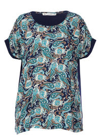 Round Neck Two Fabrics Women'S Clothing Blouses Printed With Short Sleeve