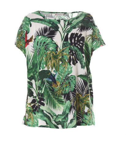 Green Printing Ladies Fashion Tops Summer Round Neck T Shirt Short Or Long Length