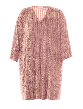 Pink Color Plus Size Autumn Dresses V Neck Feather Medium Sweater Dresses