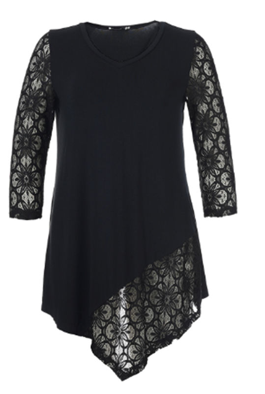 Sexy Black Custom Womens Dresses Lace Short Dress With Asymmetrical Hem