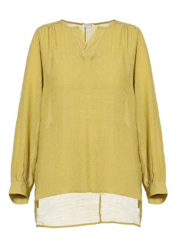 Light Yellow V Neck Fashion Ladies Blouse With Asymmetrical Hem For Summer / Spring
